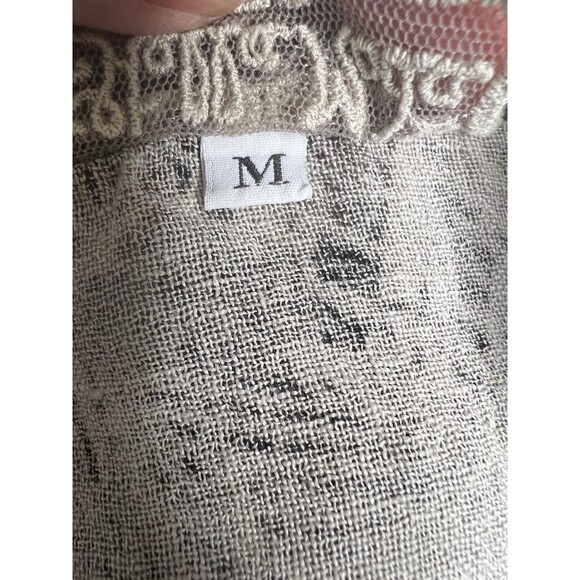 Stella Moda Italy Taupe Linen Crinkle Floral Pullover Pockets Top Lagenlook M - Picture 7 of 10